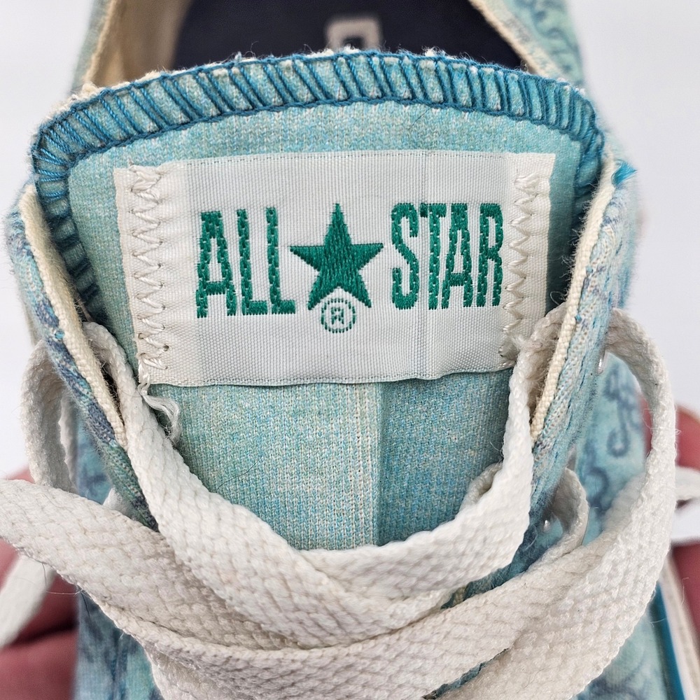 Converse Chuck Taylor All Star Womens 7 Teal Blue Script Print Low Top Sneakers - Picture 6 of 14